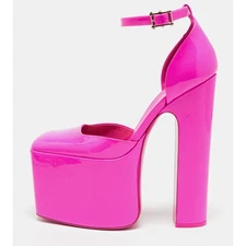 Valentino Garavani Discobox Platform Pumps Fuchsia Pink Patent Leather Size 7 US