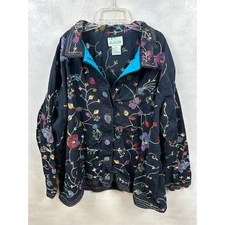The Quacker Factory Black Embellished Beaded Butterfly Floral Jacket Size 3X