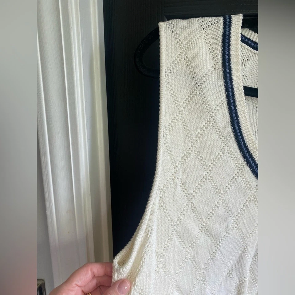 Callaway Golf Ropa Suéter Chaleco Cuello en V Crema/Azul Tejido 100% Algodón-Talla M Foto 4 de 4