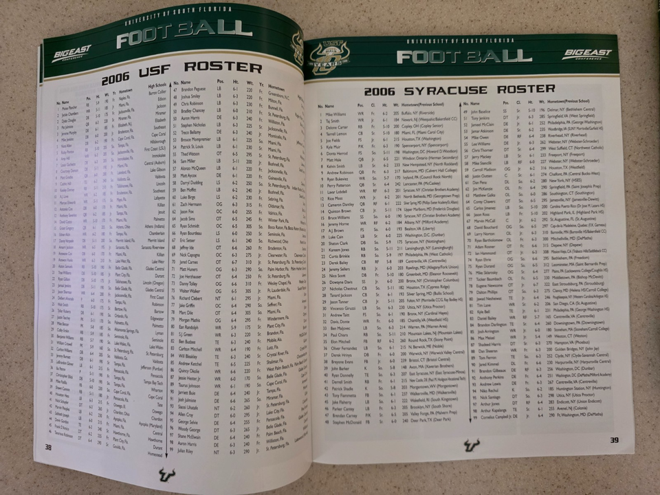 Bull Rush Football Program - Syracuse Orangemen vs. USF Bulls 11-11 ...