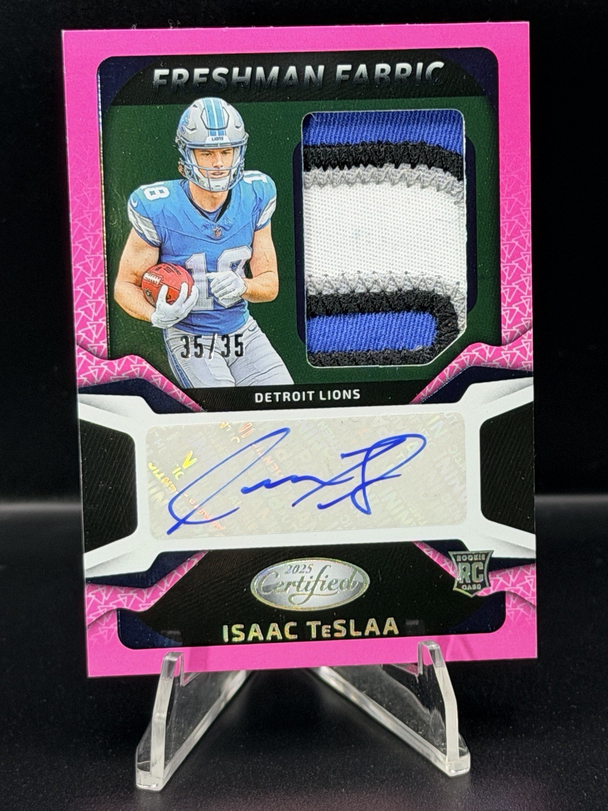 2025 Panini Certified - Freshman Fabric Isaac Teslaa Auto Pink /35 (AU, MEM, RC)
