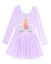 Long Sleeve Dance Leotard for Girls Sparkly Snowflake 4-5T Longsleeve Purple