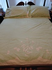 Embroidered Applique Full/Queen Mint Green Bedspread 90" x 126"  Shams NIP READ