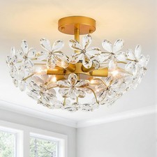 Crystal Chandelier Modern Ceiling Light Semi Flush Mount Lighting Fixture Glass
