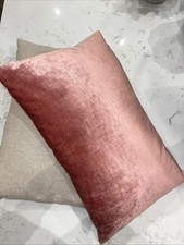 Pair Of Real Velvet Dusty Pink / Terracotta Hessian Linen Backed Cushions