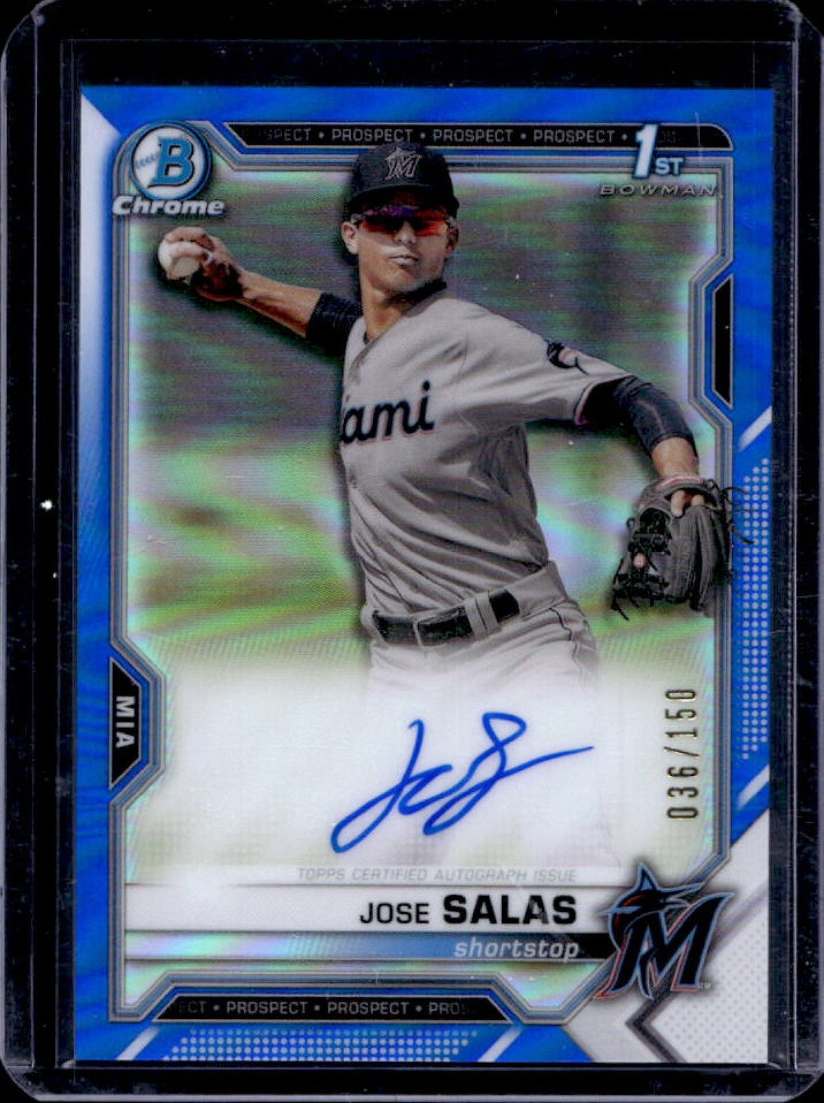 2021 Bowman Jose Salas Chrome Prospect Auto Blue Refractor #36/150 Marlins