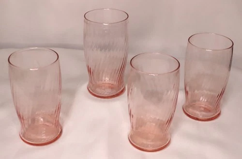 VTG Wheaton Symphony Pink Depression Swirl Optic Glasses Set of 4