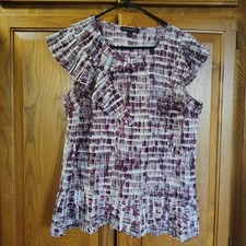Banana Republic Women's Purple Asymmetrical Cap Sleeve Ruffle Blouse Top Size L