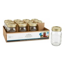 16 oz Pint Mason Jars with Lids and Bands, Regular Mouth, 12-Pack Glass Canning