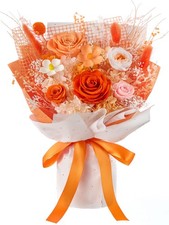 Preserved Orange Roses Bouquet Forever Flowers Valentines Gift Her
