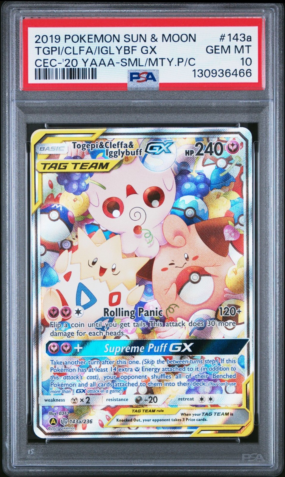 2019 POKEMON COSMIC ECLIPSE TOGEPI & CLEFFA & IGGLYBUFF GX Team Up PSA 10