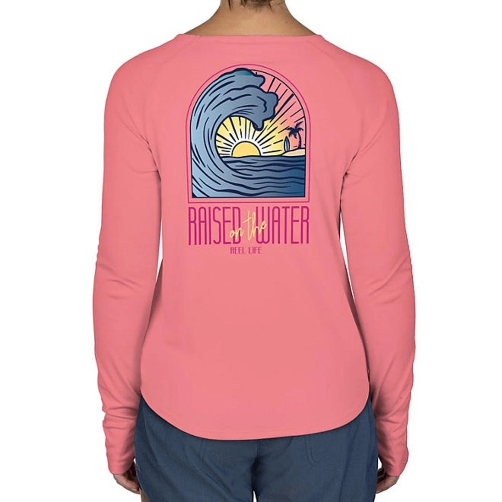 Reel Life Women's Salmon Rose UV Rash Guard Long Sleeve Tee Size XXL