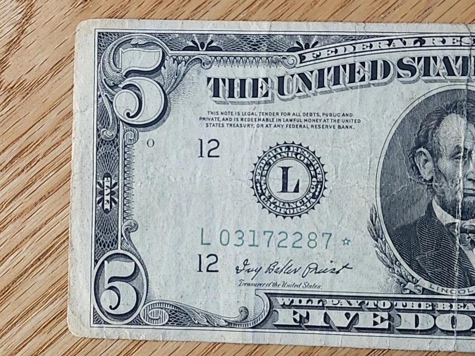 1950 A $5 "STAR NOTE" SAN FRANCISCO DISTRICT L03172287* - Image 3 of 4