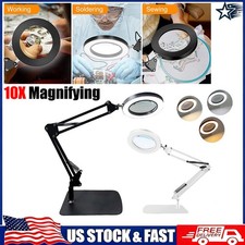 10X Magnifying Glass Desk Light Magnifier LED Lamp Reading Lamp With Base Clamp