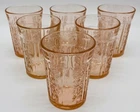 6 Federal Sharon Cabbage Rose Pink Depression Glass Thick 9 Oz 4" Water Tumblers