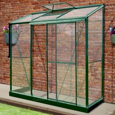 Toughened Glass Aluminium 2x6ft Lean To Greenhouse - Green Frame, Base Included