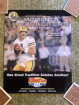 #ad Vintage 2007 Wisconsin Lambeau Field Ace Hardware Brett Favre Poster 20x16” $25.00