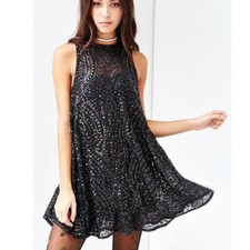 Free People RAGA Black Womens Sequin Dress Size Small Party NYE Sequin Shimmer