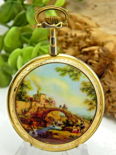 Vintage Antique Harry Witt Goldie 17 jewel enamel style pocket watch Swiss Made