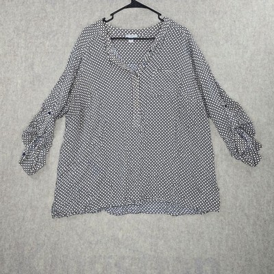 Dalia Collection Womens Plus-Size Blouse Navy & White Geometric Print Size 3X