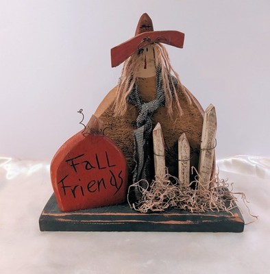 Rustic Wooden Witch FALL FRIENDS Halloween Pumpkin for Tabletop Handmade 1990s