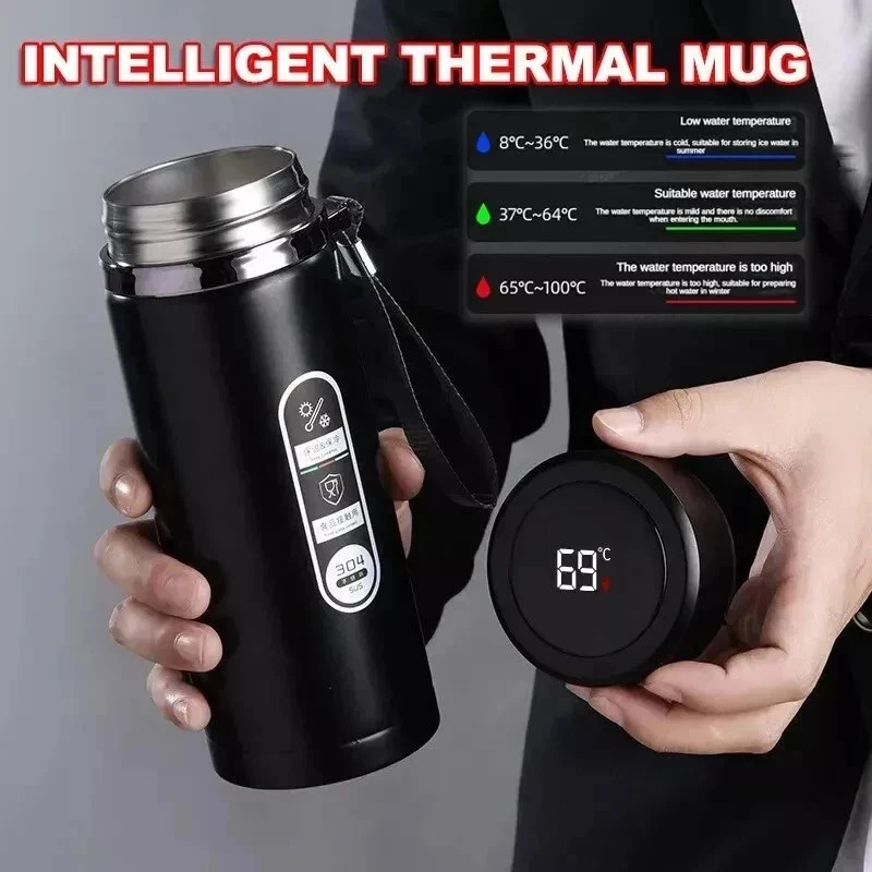 Gourde inox 1L thermos bouteille isotherme affichage LED température