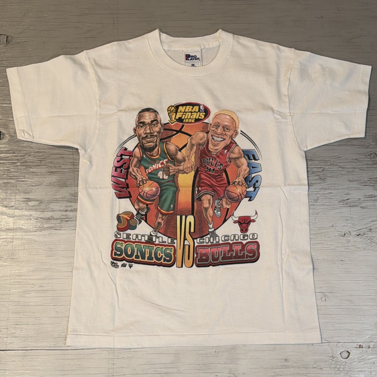 Vintage 1996 NBA Finals Pro Player Bulls VS Sonics Caricature