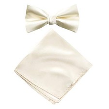 Men's Solid Color Satin Microfiber Bow Tie and Hankerchief Set Regular Ivory
