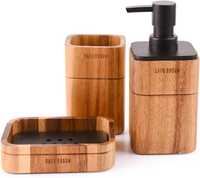 Badezimmerset 3-Teiliges BadzubehöR-Set Aus Akazienholz Mit Seifenspender, Badez