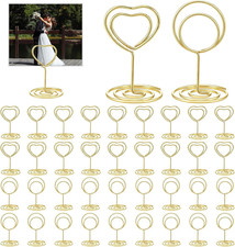 36 Pcs Table Number Holders Small Photo Holder Stand Heart and round Shaped Gold