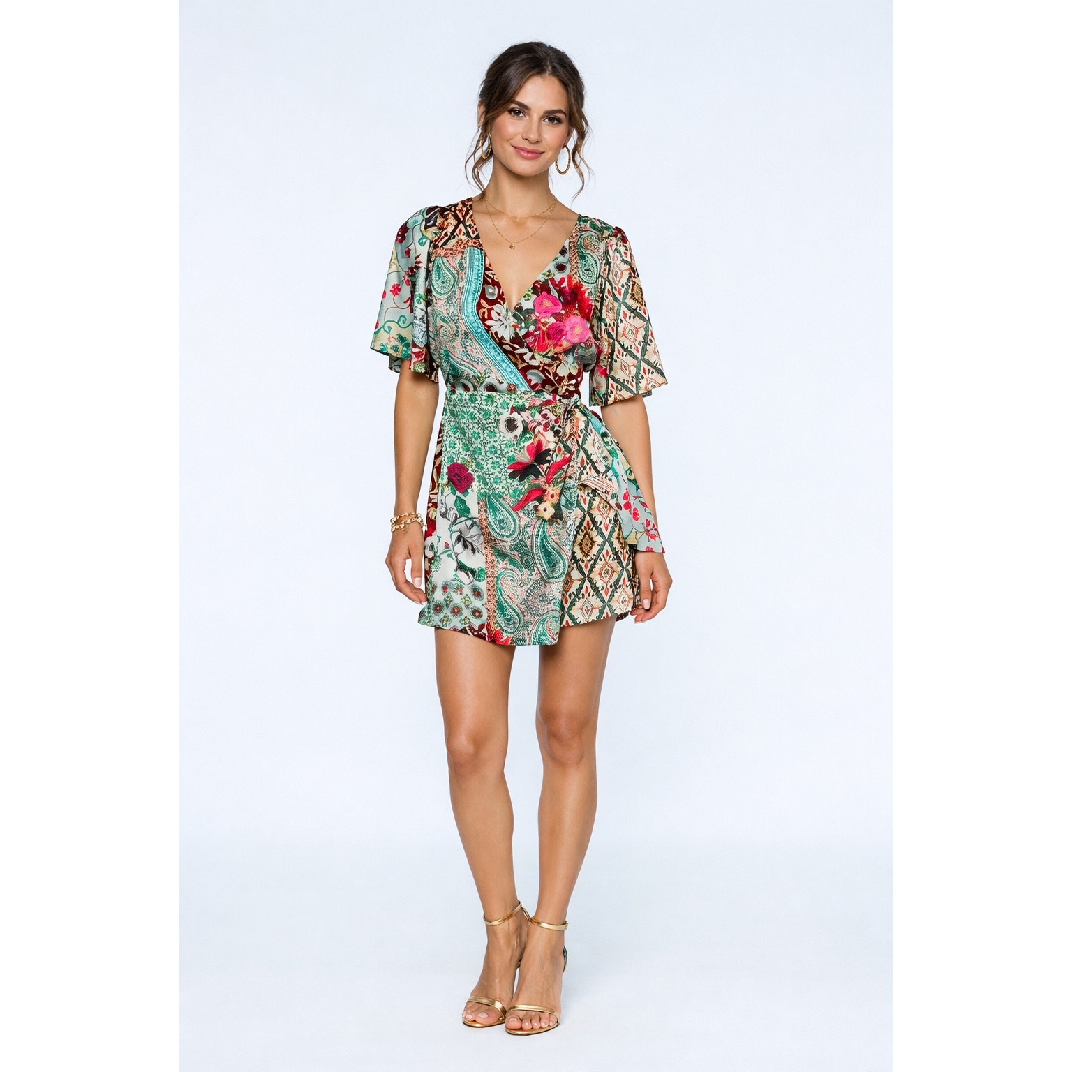 Zara Green Multi Color Pattern Patchwork Floral M… - image 1
