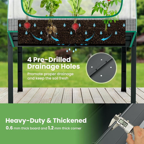 Costway 3-In-1 Raised Garden Bed W/Greenhouse Cover & Trellis, Galvanized Met... - Picture 3 of 12
