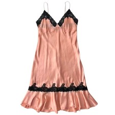 Vtg Y2K Victoria  s Secret 100 SILK Slip Size M Lace Bias Cut Coral Pink Dress