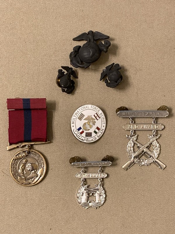 USMC Medal Lot - MultiNational Force Beruit Pin, Rifle & Pistol Expert, GCM, EGA