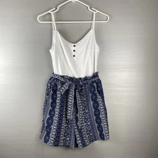 J For Justify White And Blue Shorts  Jumper Romper Size S Buttons Pockets New!