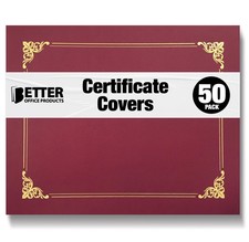 50 Pack Crimson Red Certificate Holders Gold Foil Border Letter Size Paper