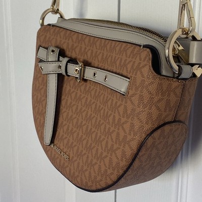 MICHAEL KORS EMILIA HALF MOON CROSSBODY BAG PVC LEATHER MK Beige Multicolor