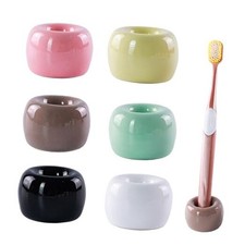 Set of 6 Sleek Mini Ceramics Toothbrush Holder, Small Ceramic Ring, 6 Colors