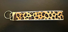 Beige/Black Leopard Animal Print Fabric Wristlet Keychain Strap w/ Metal Ring