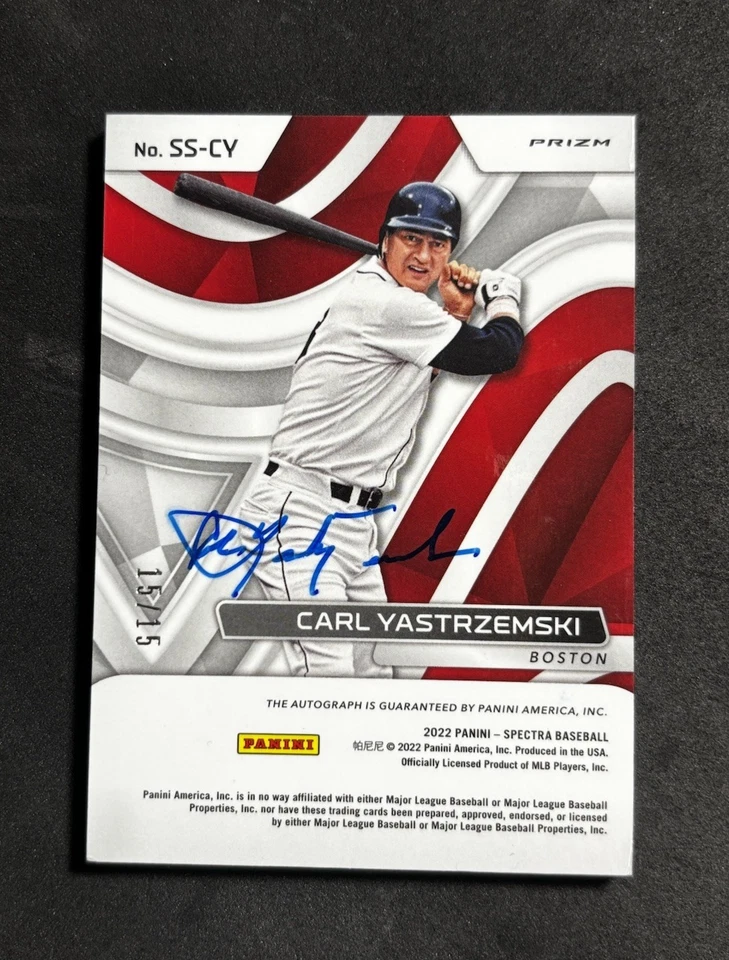 Spectra Carl Yastrzemski 2022 ¡Auto #15/15! Firmado Delantero/Trasero! Inserto MLB HOF raro Foto 3 de 4