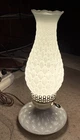 Vntge Diamond Quilt White Milk Glass 13.25" Hurricane Electric Table Lamp WORKS