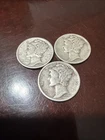 Lot of 3 Silver (90%) Mercury Dimes 1944-S LOW MINTAGE ~ FREE FAST SHIPPING