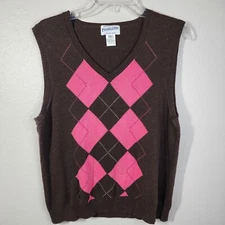 Pendelton Brown Pink Diamond Cotton Vest Women's Size L Cotton 90s Y2K Preppy