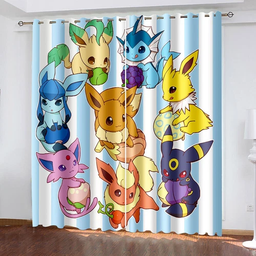 Kids Pokemon Pikachu Thick Thermal Blackout Curtains Eyelet Ring Top Drapes Gift - Picture 18 of 88
