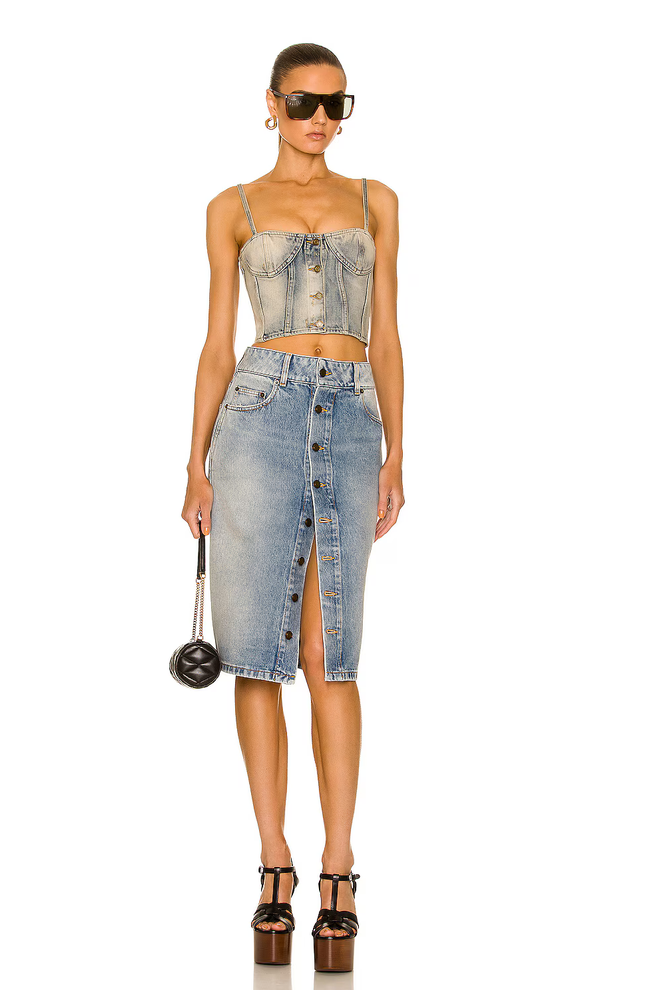 Gonna di jeans Saint Laurent YSL taglia 24 vendita al dettaglio $ 850 nuova con etichetta