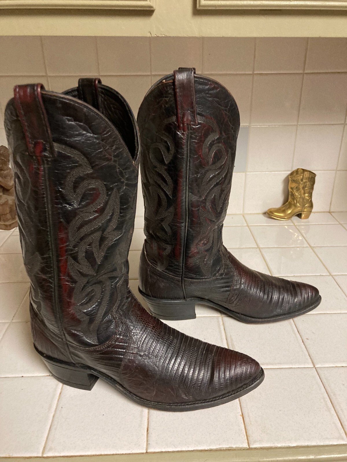DAN POST BLACK CHERRY LIZARD LEATHER WESTERN COWB… - image 9