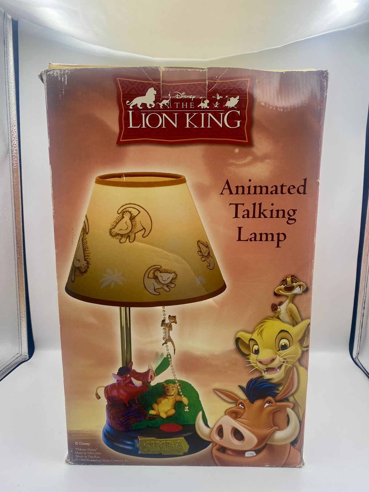 VTG Disney The Lion King Animated Talking Lamp With Box And Lampshade