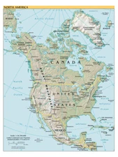 North America Canada US Mexico Political Physical Geographical Map Poster Print