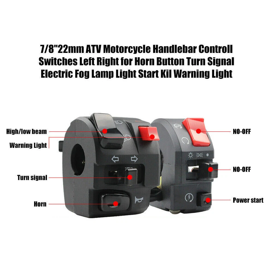 7/8" Motorcycle Handlebar Horn Button Turn Signal Fog Light Controller Switch - Image 4 of 4