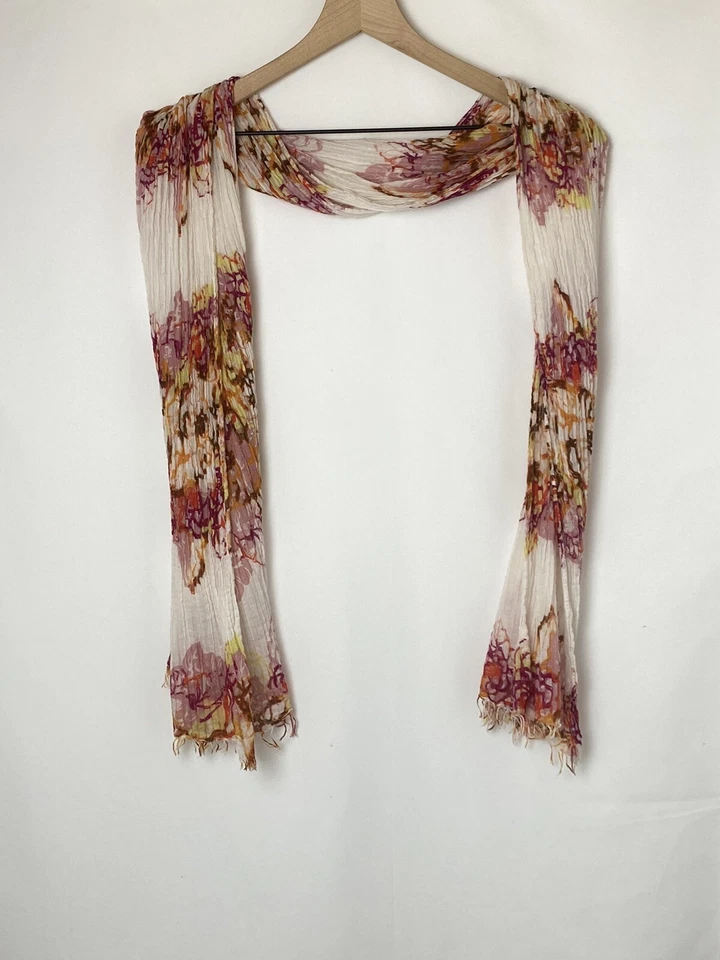 Bufanda ligera de algodón para mujer con estampado floral naranja rosa rojo azul marino antiguo Foto 2 de 4